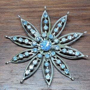 Vintage Silver and Blue Rhinestone Brooch